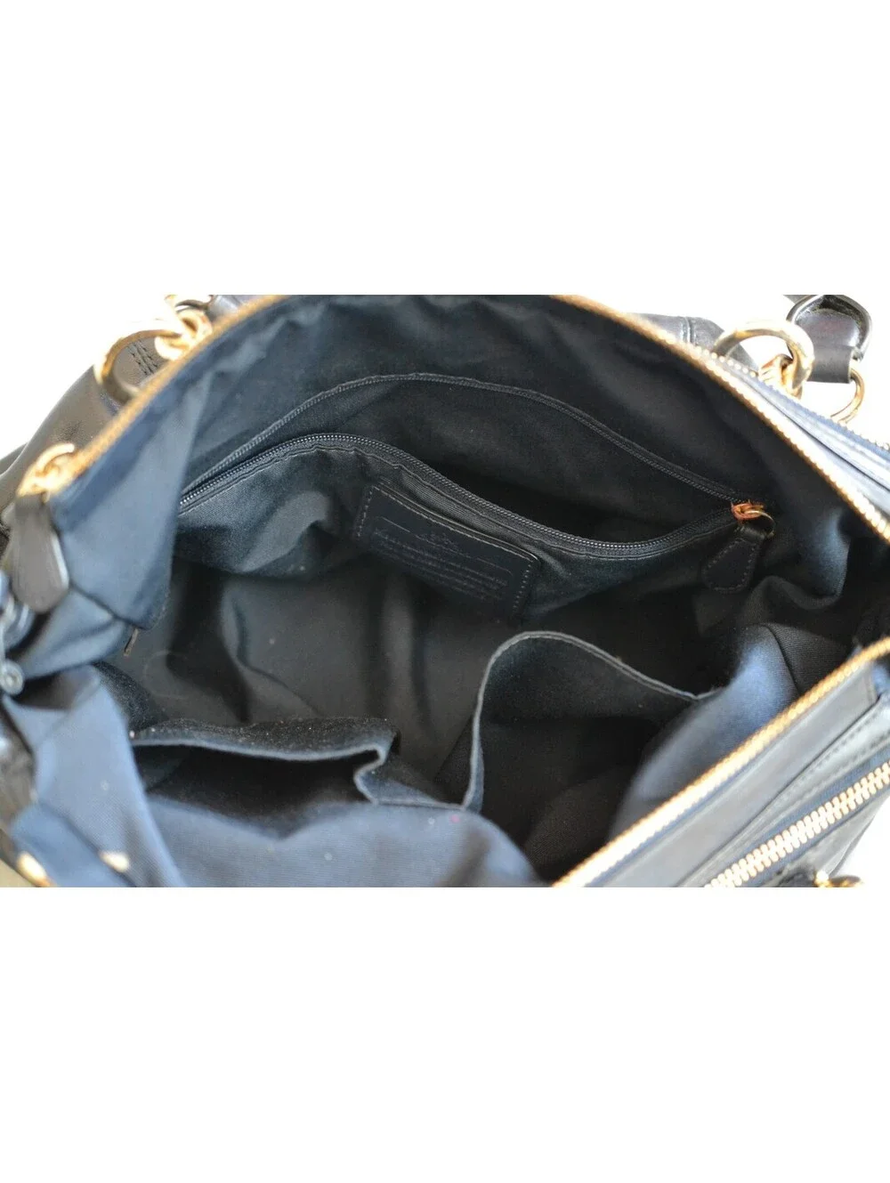 Coach Kristin Navy Leather Triple Zip Satchel Shoulder Bag Gold Hardware